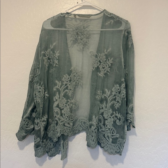 Soft Surroundings Light Blue Textured Top Womens xl 100% silk cotton cardigan - Picture 3 of 4